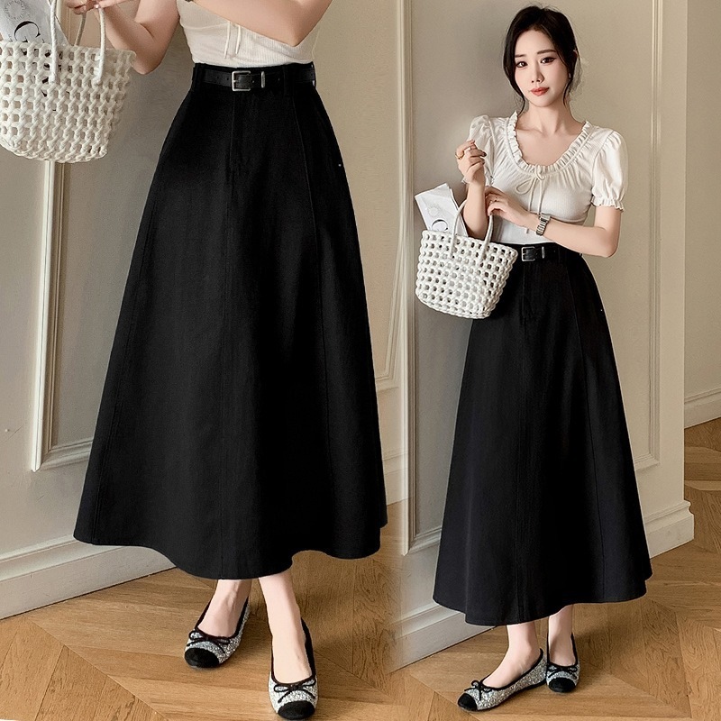 スカート レディース プリーツスカート ロングスカート デニムスカート Aライン マキシ丈スカート ポケット ウエストゴム きれいめ 大人 おしゃれ レトロ 大人女子 エレガント 春 夏 秋 通勤