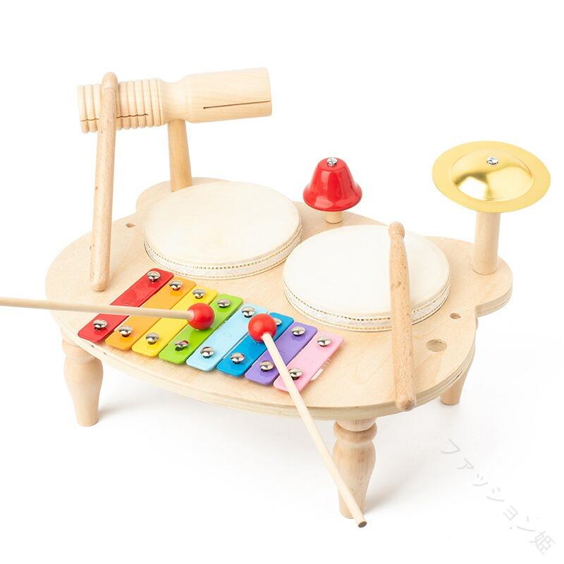 太鼓と鉦の赤ちゃん手拍子ドラム音楽知育玩具子供用ドラムセット木製打楽器楽器玩具幼児用赤ちゃん楽器玩具木製木琴打楽器