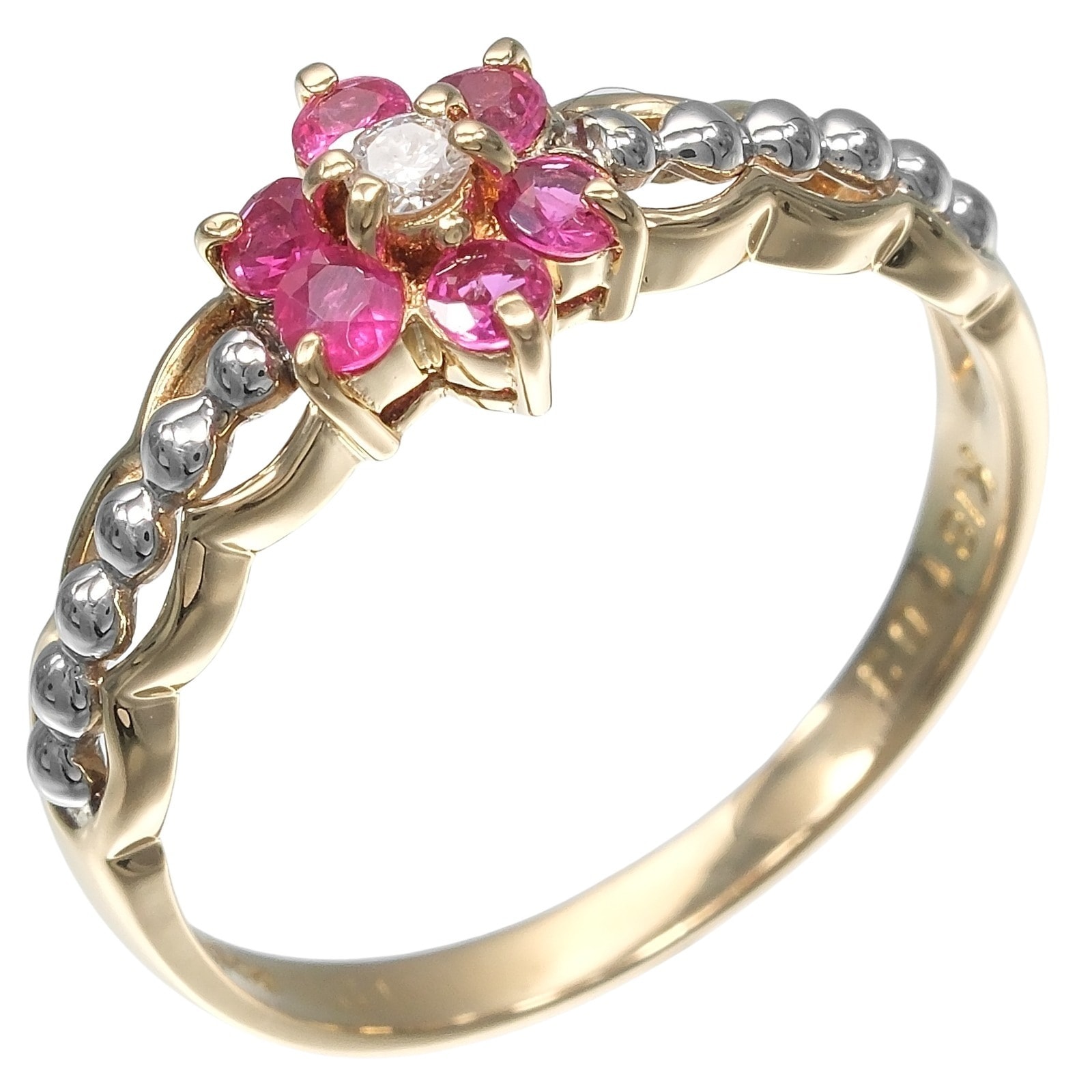 フラワー リング・指輪 K18イエローゴールド Pt900プラチナ ルビー 8.5号 0.03 0.31 約2.4g レディース 中古品 Aランク