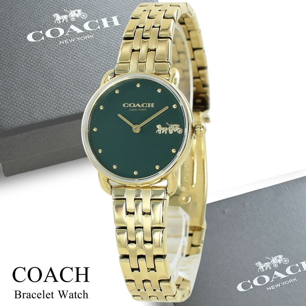 コーチ 腕時計 手表 レディース エリオット ブランド ゴールド グリーン ブレスレット シンプル おしゃれ かわいい 2針 アナログ 時計 仕事用 プレゼント 誕生日 結婚祝い 結婚記念日 成人式