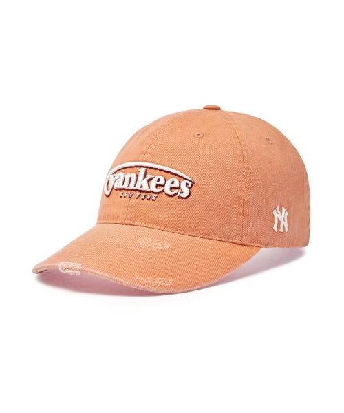 【MLB】 VINTAGE DAMAGE CURVE LOGO UNSTRUCTURED BALL CAP NY NEON ORANGE キャップ 正規品