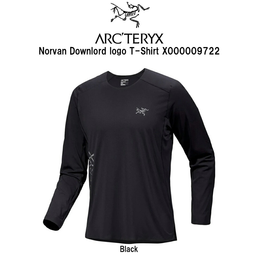 ARC TERYX Tシャツ 長袖 ノーバン ダウンワード 反射ロゴ トリムフィット グラフィック ランニング メンズ 男性 X000009722