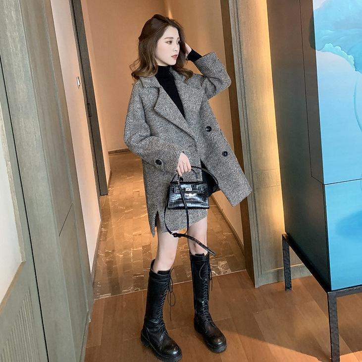 チェスターコートレディース秋冬チェック柄チェスターコートミディアム丈ラシャコートダッフルスーツオーバー韓国風アウター通勤着痩せオシャレ40