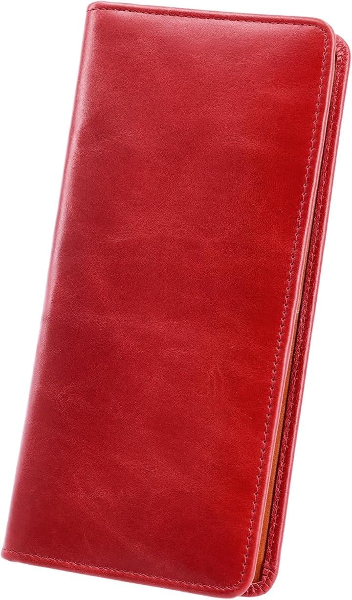 薄型 カード14枚収納 財布 メンズ 長財布 薄い 革財布 本革 ウォレット カードがたくさん入る 男性 レザー 牛革(レッド)