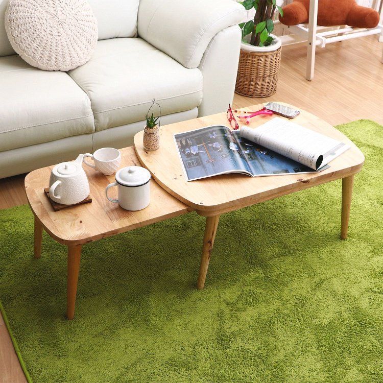 リビングテーブル おしゃれ 木製 スライド 伸長 幅70～120×奥行50×高さ34cm ナチュラル