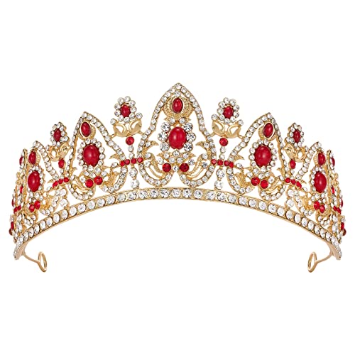 並行輸入品SWEETV Red Tiaras and Crowns for Women Gold W