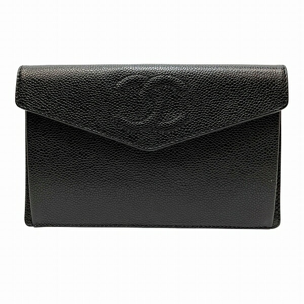 シャネル ココマーク ポーチ キャビアスキン 長財布 コインケース レディース 【中古】