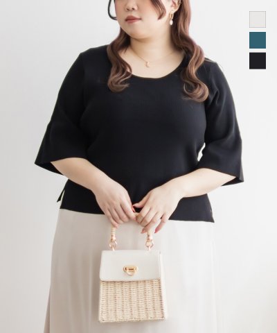 大きいサイズ レディース LL 3L 4L XL XXL XXXL CLETTEオリジナルベル袖クルーネックニット