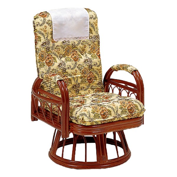 ギア回転座椅子 座面高37cm ラタン 花柄 RZ-923