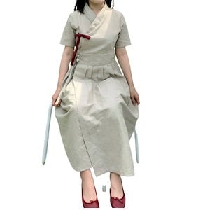 高額売筋】 生活韓服 リネン風イエローワンピース S-XXLサイズ展開