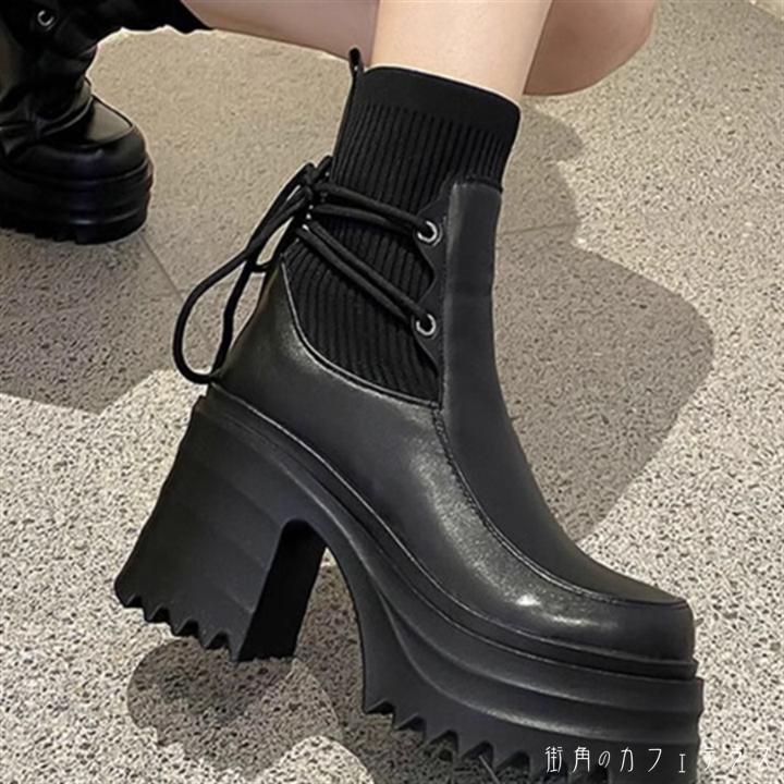 シューズ 靴 ブーツ 2色 ショート ハイヒール 厚底 丸トゥ ラウンドトゥ ごつごつ レースアップ エレガント 可愛い 大人可愛い きれいめ シンプル カジュアル シック コンサバ 華やか 大人 上