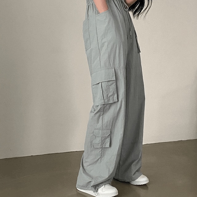 [Unisex] スクイド カーゴ ナイロン ワイド パンツ - pt