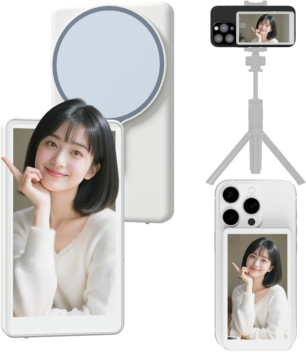 マグネット式スマホ自撮りモニター4.02インチHD自動認識ワイヤレスリアカメラ搭載スマートフォンモニター輝度調整可・外カメラリアルタイムミラーリング 磁気式ワイヤレスデ Vlog・ライブ配信・Ti