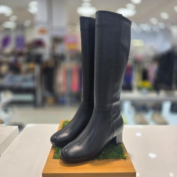 セーブゾーン04 女性コンフォートスパンブロックヒール4.5cmベーシックドレスロングブーツA ブラック 3FQQ6 (S40472962)