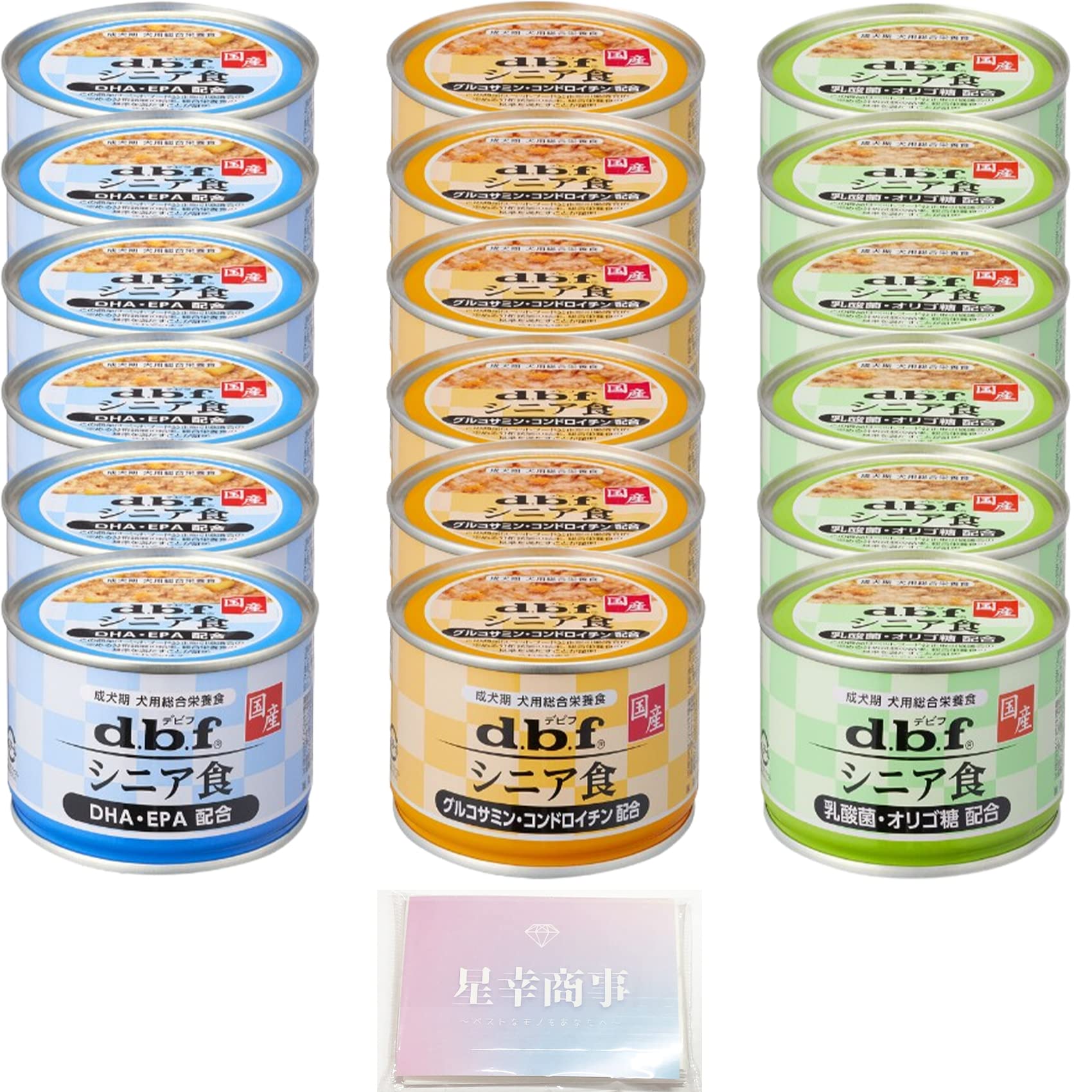 デビフ シニア食 100g 3種セット 各6缶（計18缶） DHA・EPA 乳酸菌・オリゴ糖 グルコサミン・コンドロイチン ドッグフード 犬 缶詰 高齢犬 オリジナルティッシュ付き