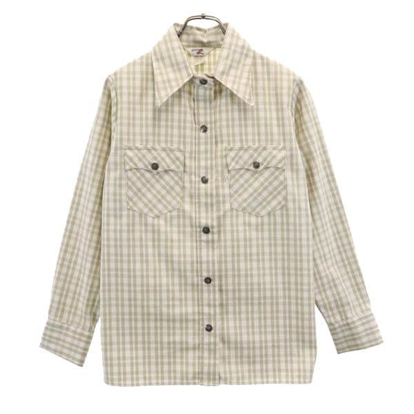 70s BIG E ヴィンテージ チェック柄 長袖 シャツ 13/14 ベージュ系 レディース