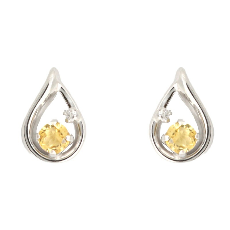 リボン済＆紙袋 ピアス 正規品 レディース しずくモチーフ 11月 誕生石 誕生日 ダイヤモンド シトリン プレゼント ギフト K10ホワイトゴールド 祝い