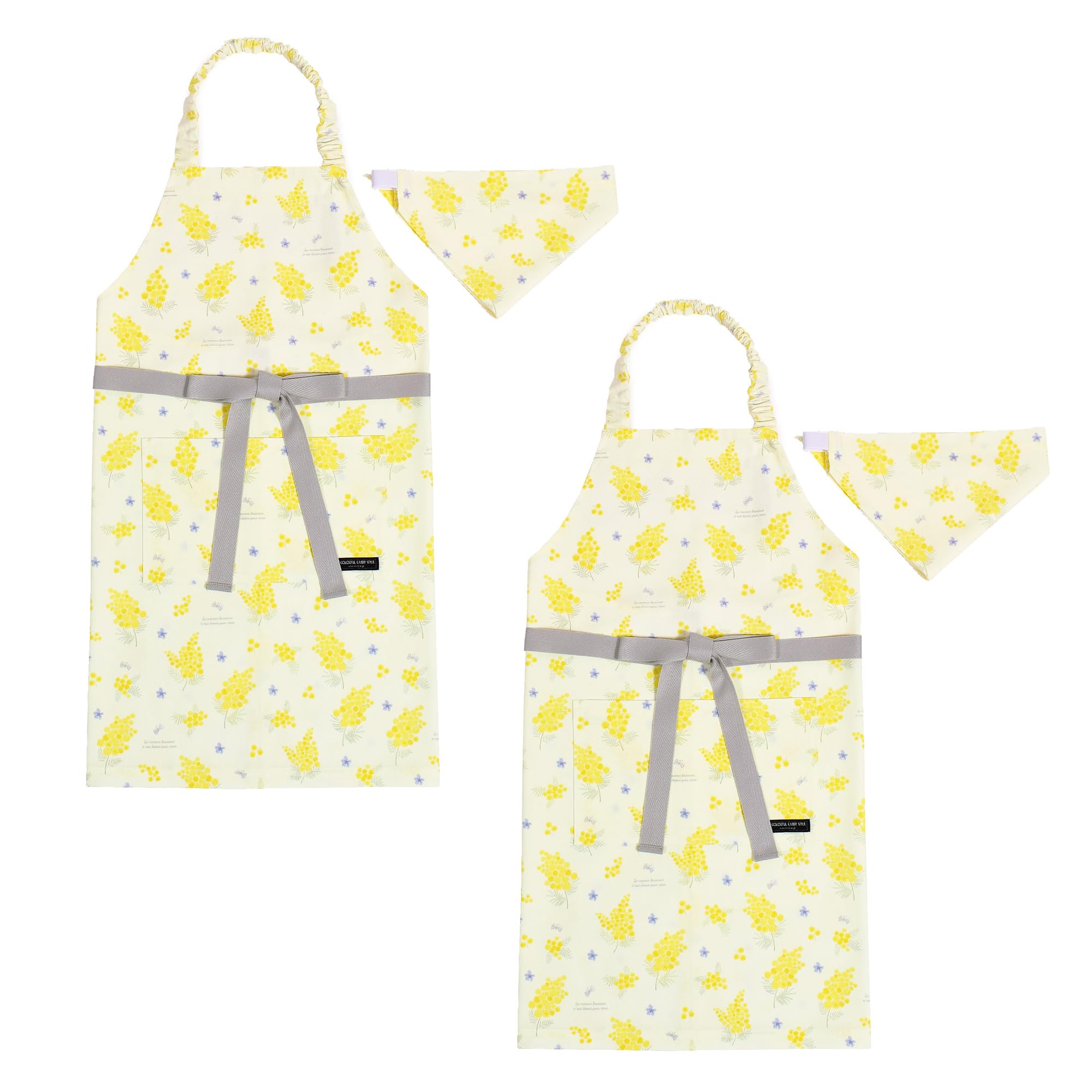 COLORFUL CANDY STYLE 子どもエプロン (130～160cm) ミモザフルール 2枚セット 女の子 かわいい 子供用 子供 こども エプロン 三角巾 セット ゴム キッズエプロン お