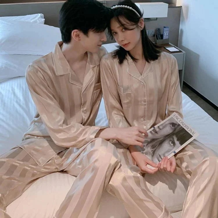 長袖パジャマサテン調カップル長袖メンズ結婚祝い上下セットレディース寝巻き前開きペアロングパンツオシャレお揃い服ルームウェア