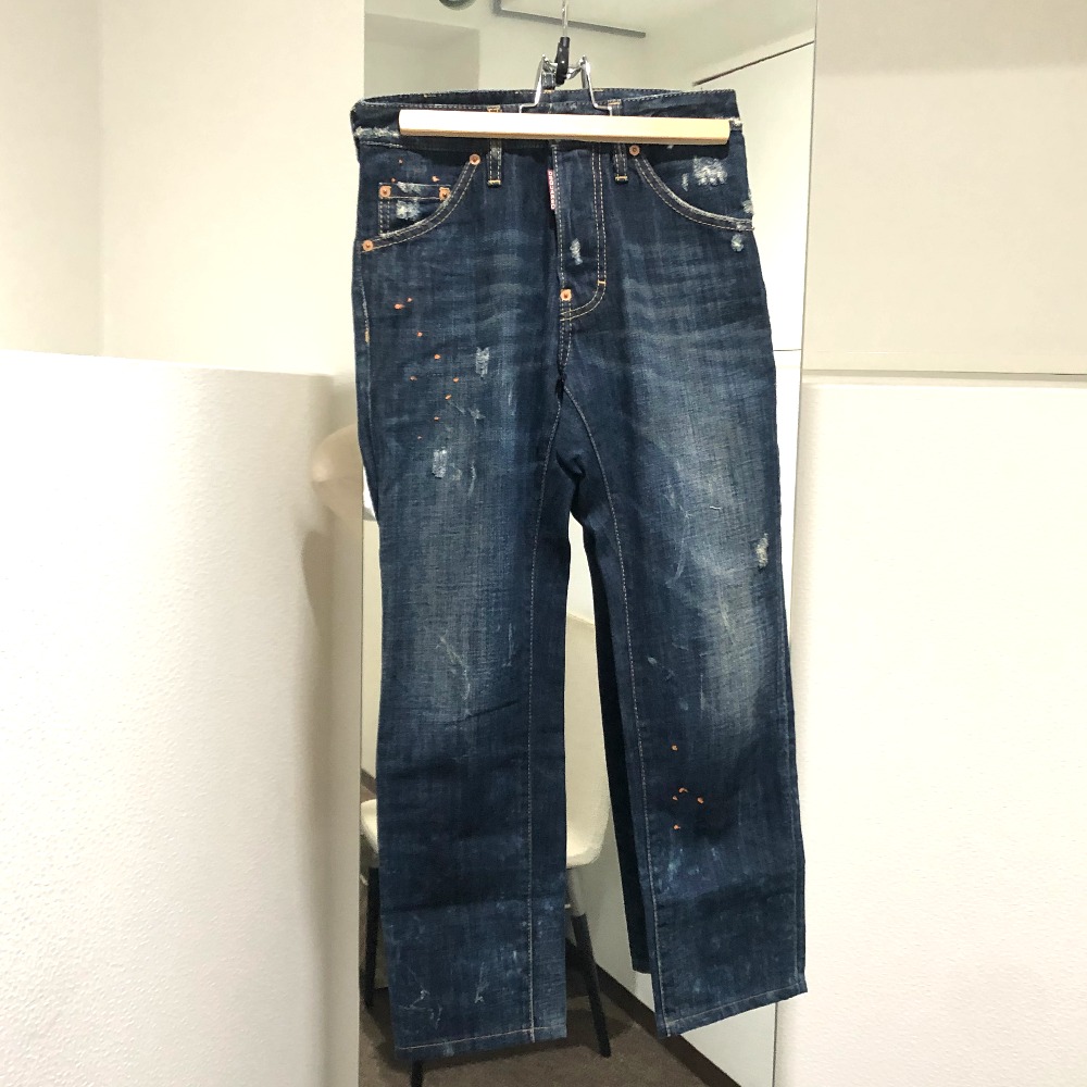 DSQUARED2 ディースクエアード デニムパンツ ボトムス ダメージ&ペイント加工デニム クロップドジーンズ パンツ デニム ジーパン ボトムス アパレル デニム ブルー