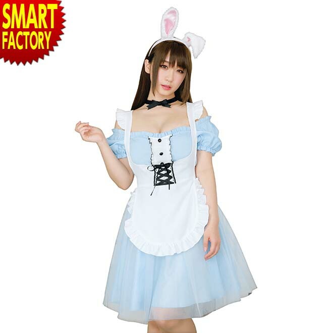 ハロウィン コスプレ カワイイうさ耳レディアニマル アリス×うさぎ ウサギ 2WAY ワンピース カチューシャ エプロン クリアストーン コスプレ ハロウィン アニマル 童話