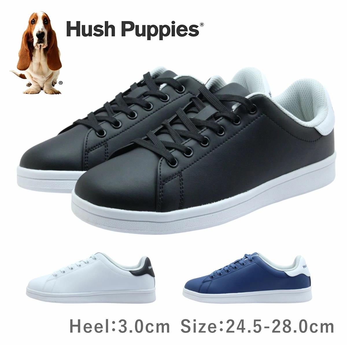 Hush Puppies ハッシュパピー メンズ スニーカー M-9000TC 9000 ローテク シューズ 紐 歩きやすい 2E 靴 黒 白 紺 ブラック ホワイト ネイビーブルー