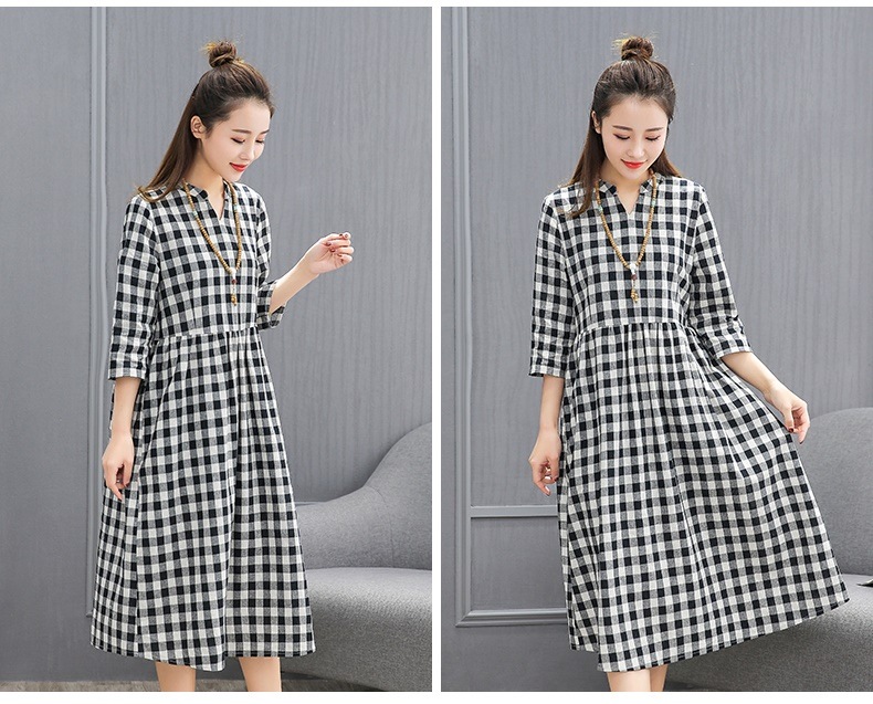1013.ロング丈チェック柄ワンピース（ブラック）