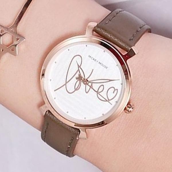 腕時計 レディース ミッキーマウス 革ベルト 生活防水 時計 かわいい おしゃれブラウン