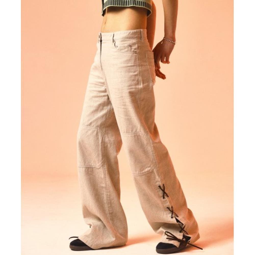 PRENDA SIDE KNOT DENIM PANTS BEIGE PRTHSUDP01WE1