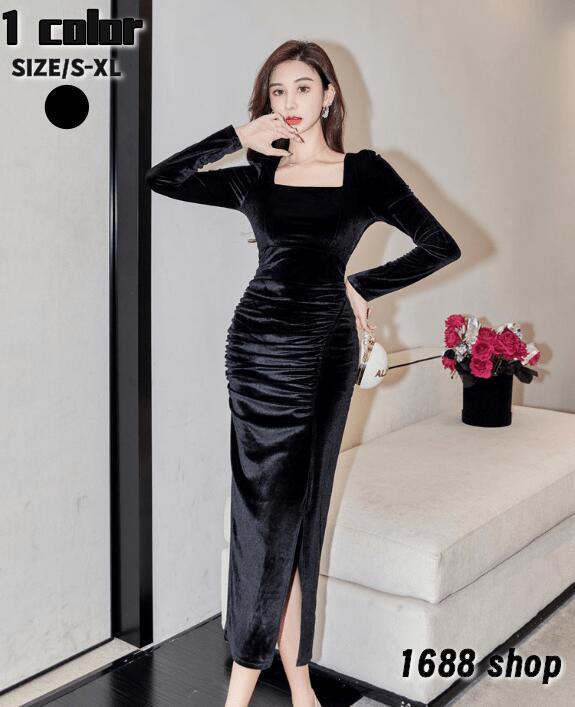 売り切れ注意2025 タイトワンピース 姫系ワンピース　シンプル　ワンピース インポート ひざ丈 ミドル丈 エレガント　韓国ファッション シンプル Vネック パーティドレス 長袖　お嬢様 セクシー ミ