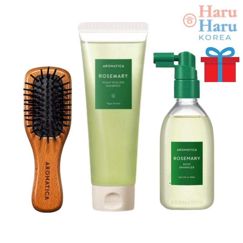 【頭皮3点セット】ローズマリースカルプ集中ケアセット（シャンプー180ml＋ルートエンハンサー100ml＋ウッデンスカルプブラシS）/シャンプー/ヘアケア/ヘアブラシ/頭皮ケア/脱毛予防/ヘアミスト