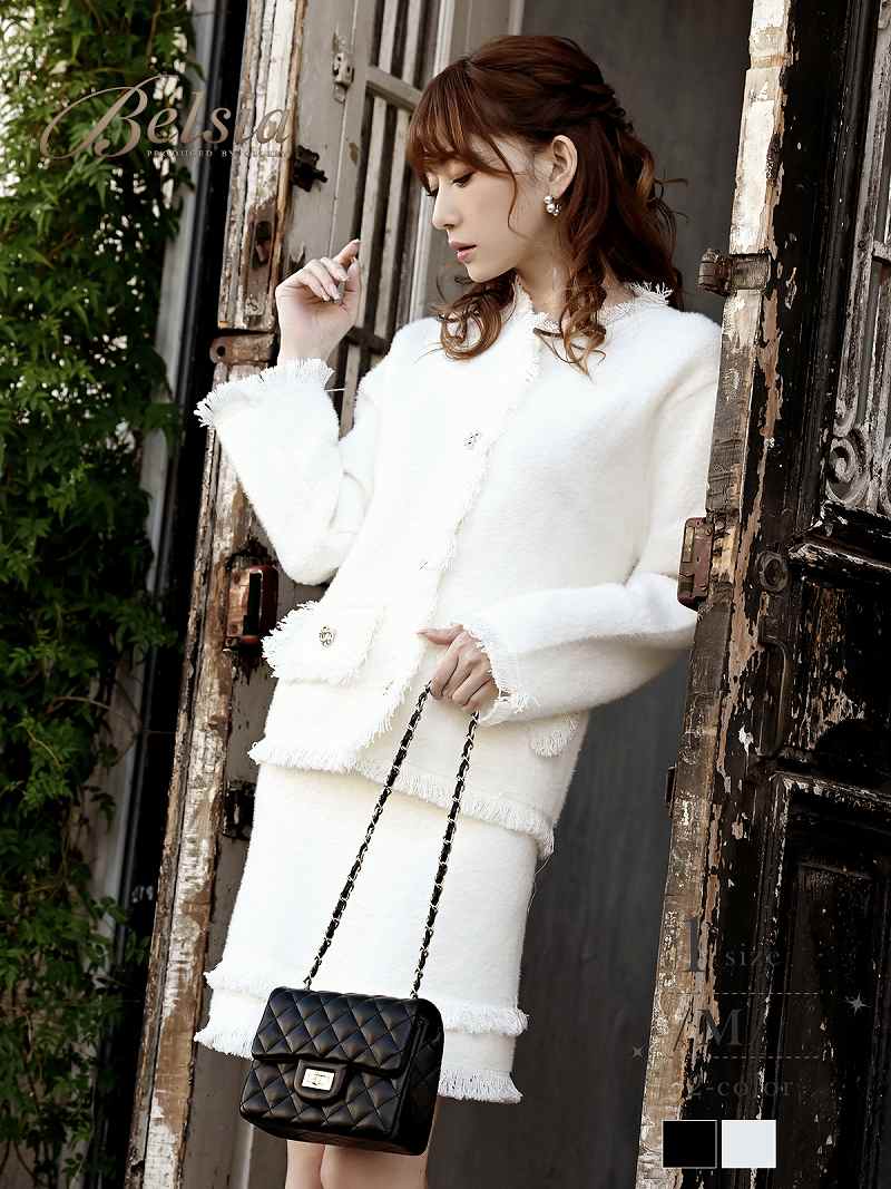 キャバスーツ ブラックスーツ ノーカラー 無地 ハレの日 ナイトスーツ フォーマル ミニ丈 上品 オーバーサイズ 同伴 Belsia