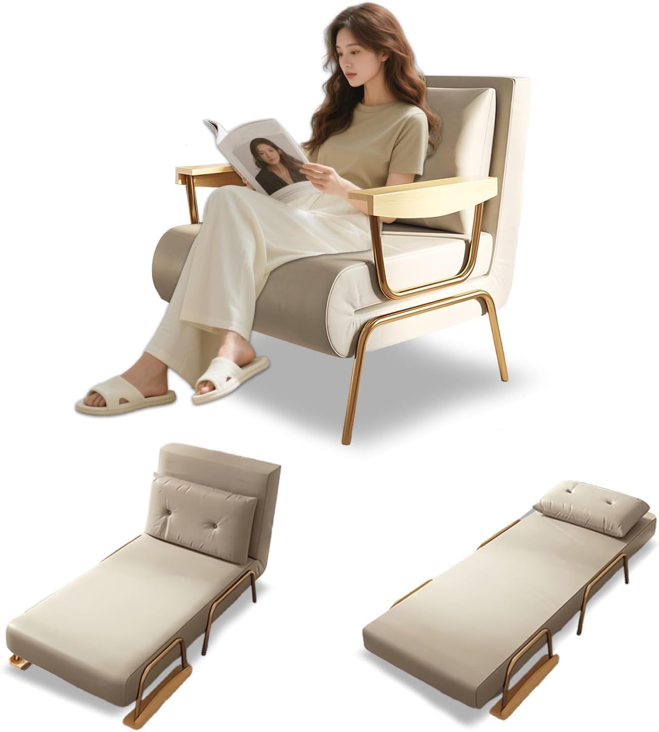 3WAY sofa 折りたたみ ソファー クッション付き 肘掛付き ソファー椅 背もたれ6段階調節 沙发 高反発素材 コンパクト省スペース 簡単収納 一人暮らし