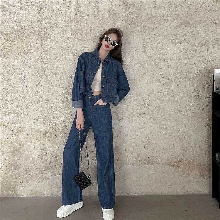 新品追加 大人女子 ジーンズ ブルーデニム デニム S ジーパン コーデ 長袖 Gジャン 韓国 XL ワイドパンツ 冬 可愛い ラフ カッコイイ こなれ感 大きいサイズ M ファ カジュアル 青 上下