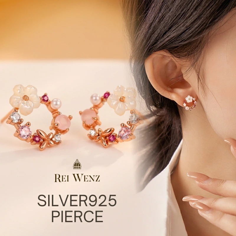 【高品質Silver925】ピアス 金属アレルギー花 フラワー ピンク 春 かわいい シェル パール ニュアンス フープ シルバー S925 K18 フープ シンプル おしゃれ レディース ブラ