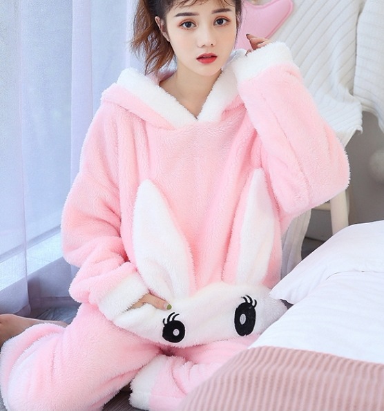二点セットパジャマ キャラモチーフパジャマ もこもこ部屋着 耳付きフードパジャマ トップス ボトムス パンツ ルームウェア パジャマ プルオーバー フーディー 部屋着 寝巻き ナイトウェア 着ぐるみ