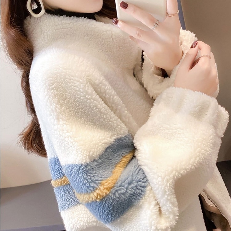 カジュアルアウター 冬ボアアウター オーバーサイズアウター ボアジャケット トップス アウター ジャケット シャンパー 上着 もこもこアウター ボアブルゾン 袖あり 長袖 ボリューム袖 ハイネック