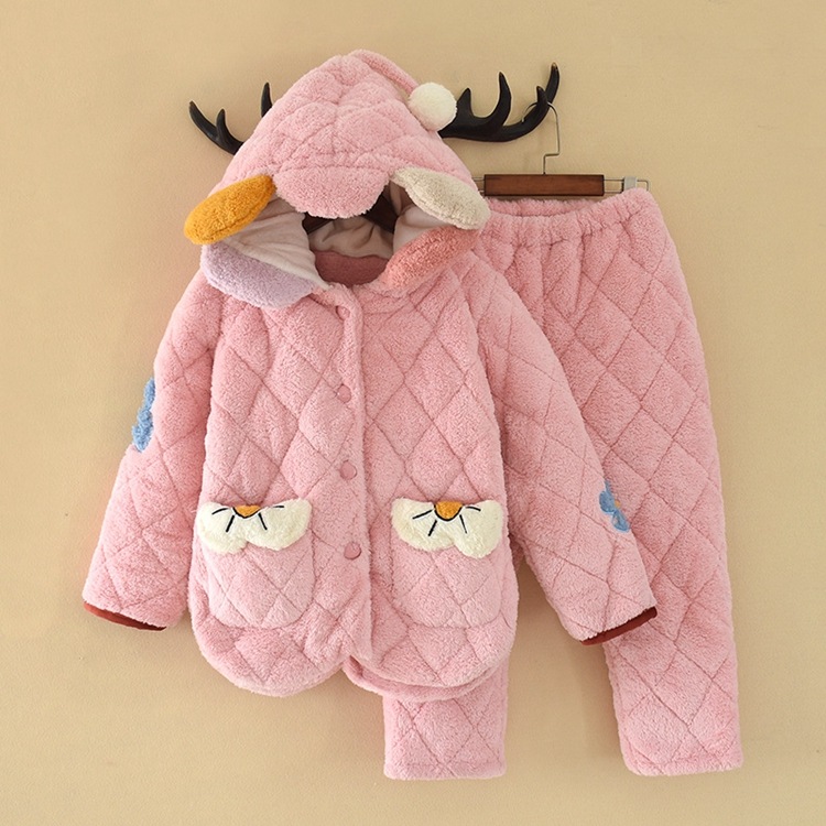 120-150CM：2点SET子供服 パジャマ セットアップ 女の子 2点モコモコ 裏起毛 暖かい 厚手 ルームウェア 部屋着 可愛い ナイトウェア ふわふわ 暖かい 可愛い ルームウェア 韓国