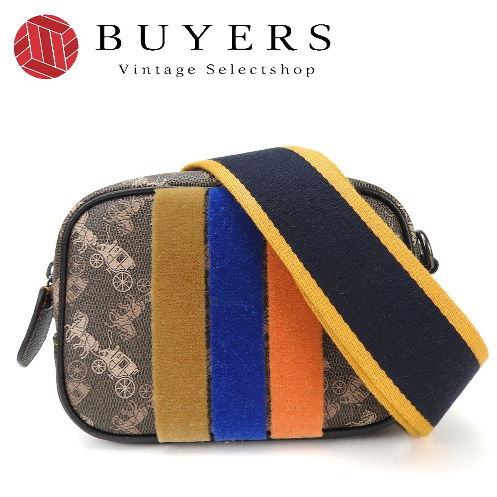 中古 コーチ ショルダーバッグ ポシェット カメラバッグ 斜めがけ 79241 レザー PVC 革 馬車 ブラウン系 ブラック カジュアル レディース 女性 COACH shoulder Bag le