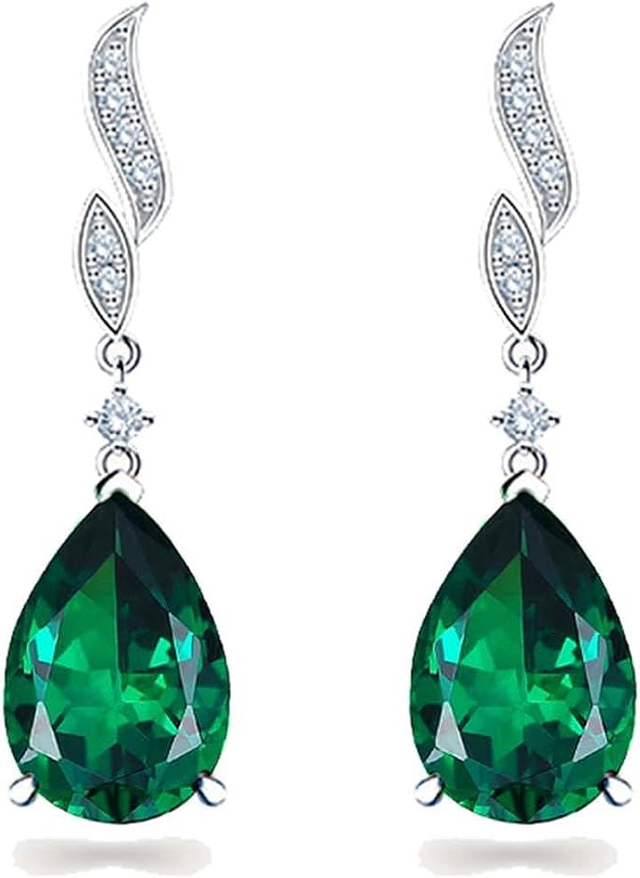 ユニーク デザイン人気 5月 誕生石 合成エメラルド ティアドロップ型ピアス 925シルバー レディース 上品 オフィス 女性 華奢 シンプル おしゃれ( 5月 誕生石 合成エメラルド)