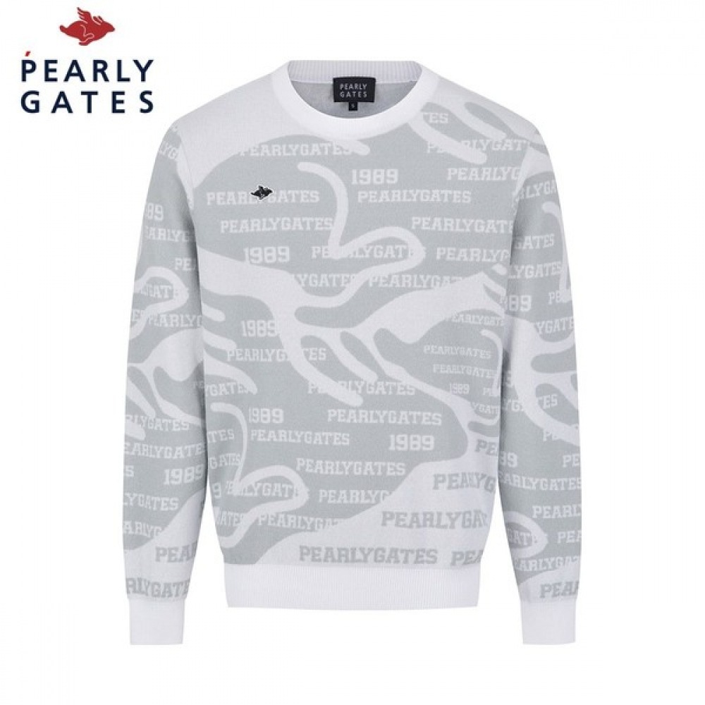 [パリゲイツ] メンズロゴ柄ラウンドロングスリーブニット