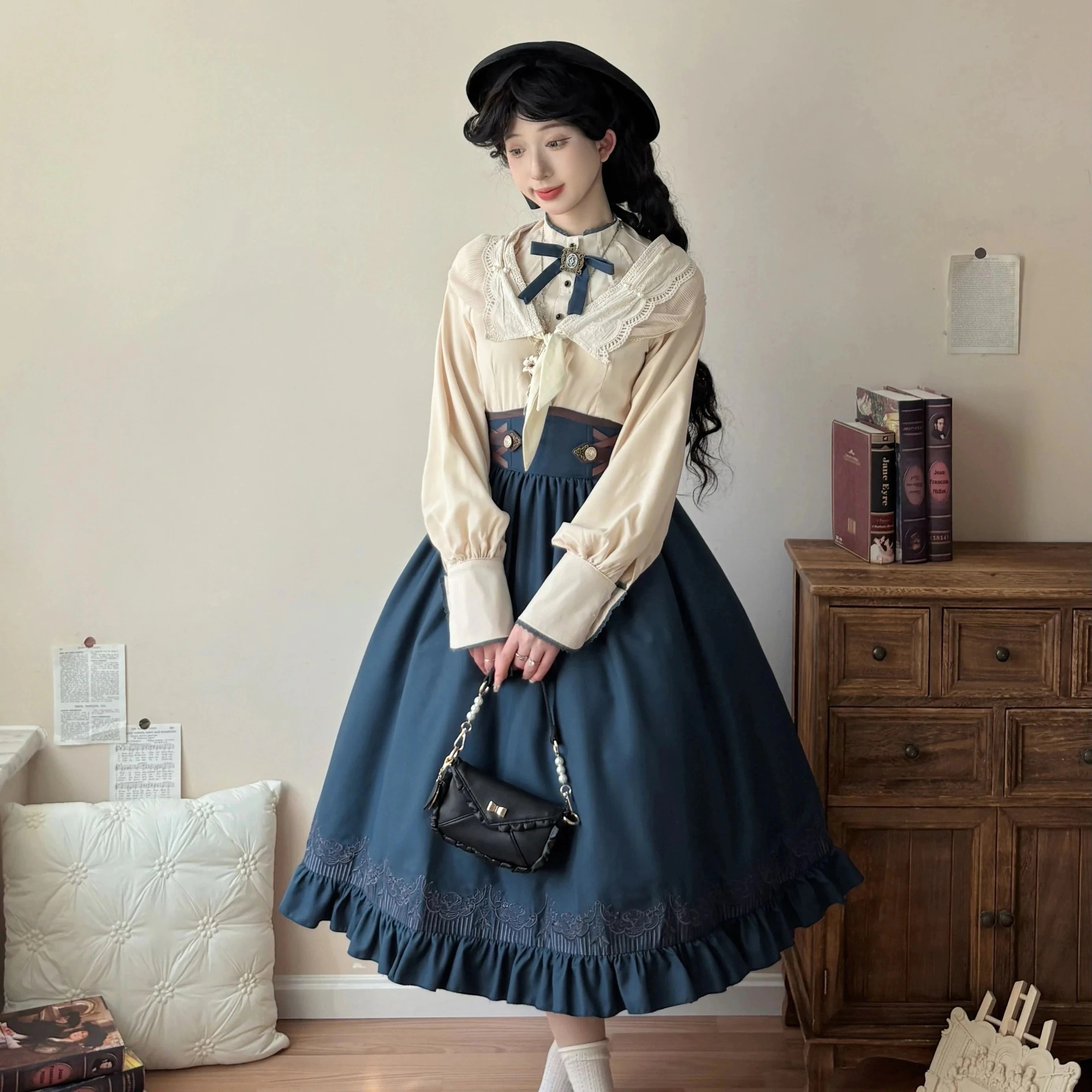 正規品青い夢lolitaシャツハーフスカート大きいスカートロリータフレンチ