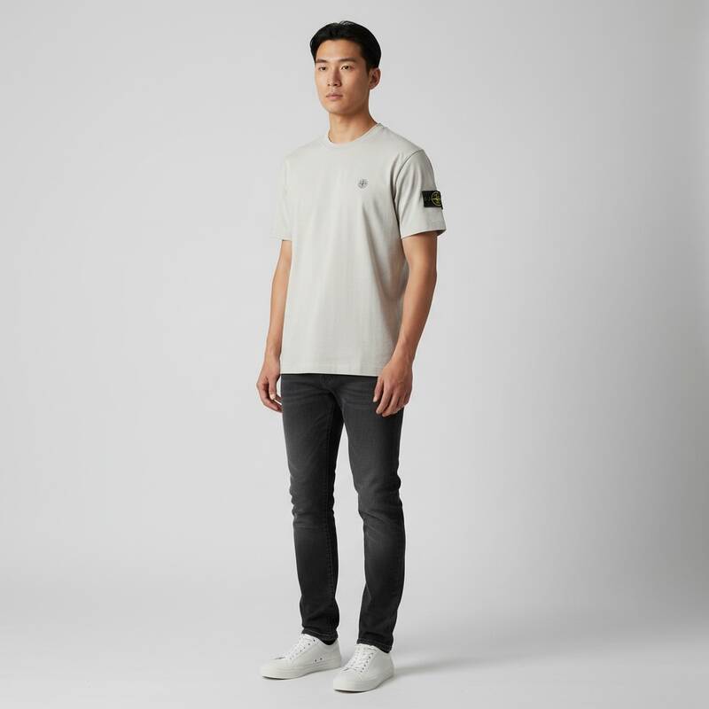 ストーンアイランド ロゴ入り半袖Tシャツ ペールグレー メンズ L1S15 2100030 S0115 V0061