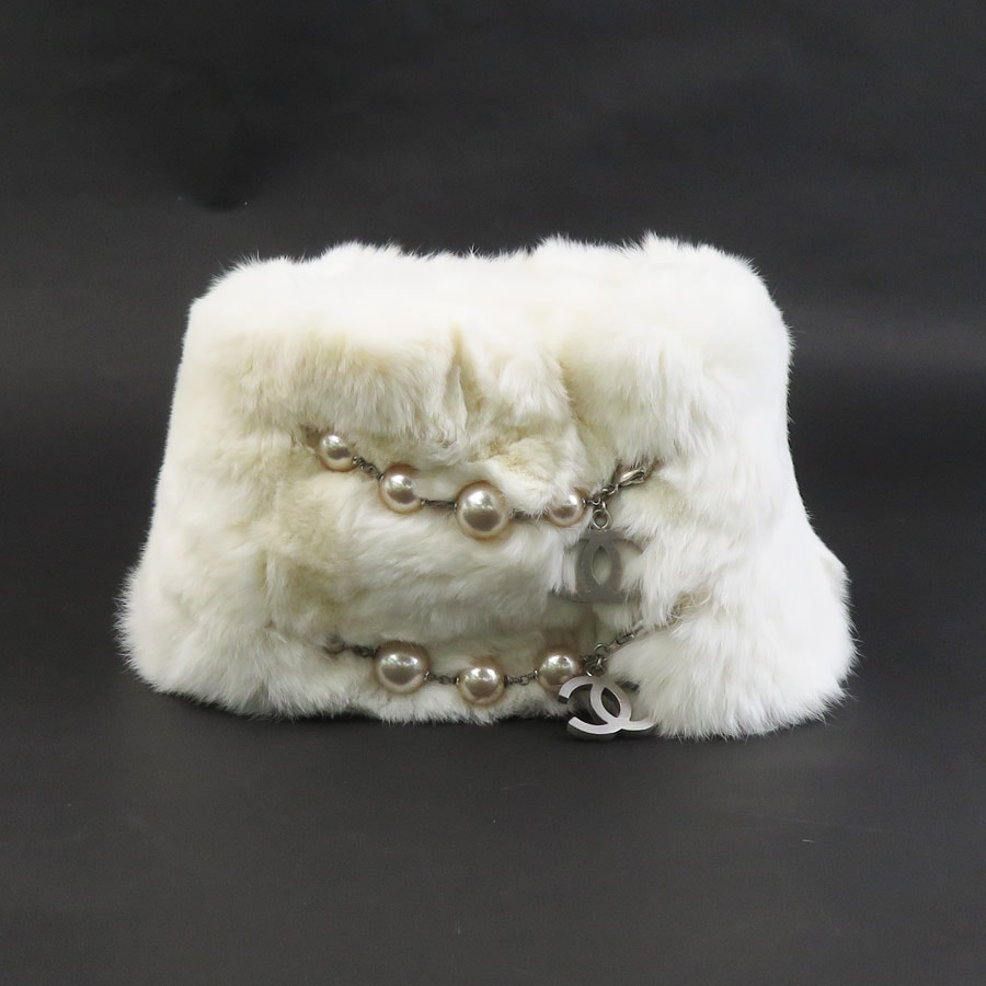 シャネル CHANEL マフラー ティペット ラビットファー/フェイクパール ホワイト レディース h30869a