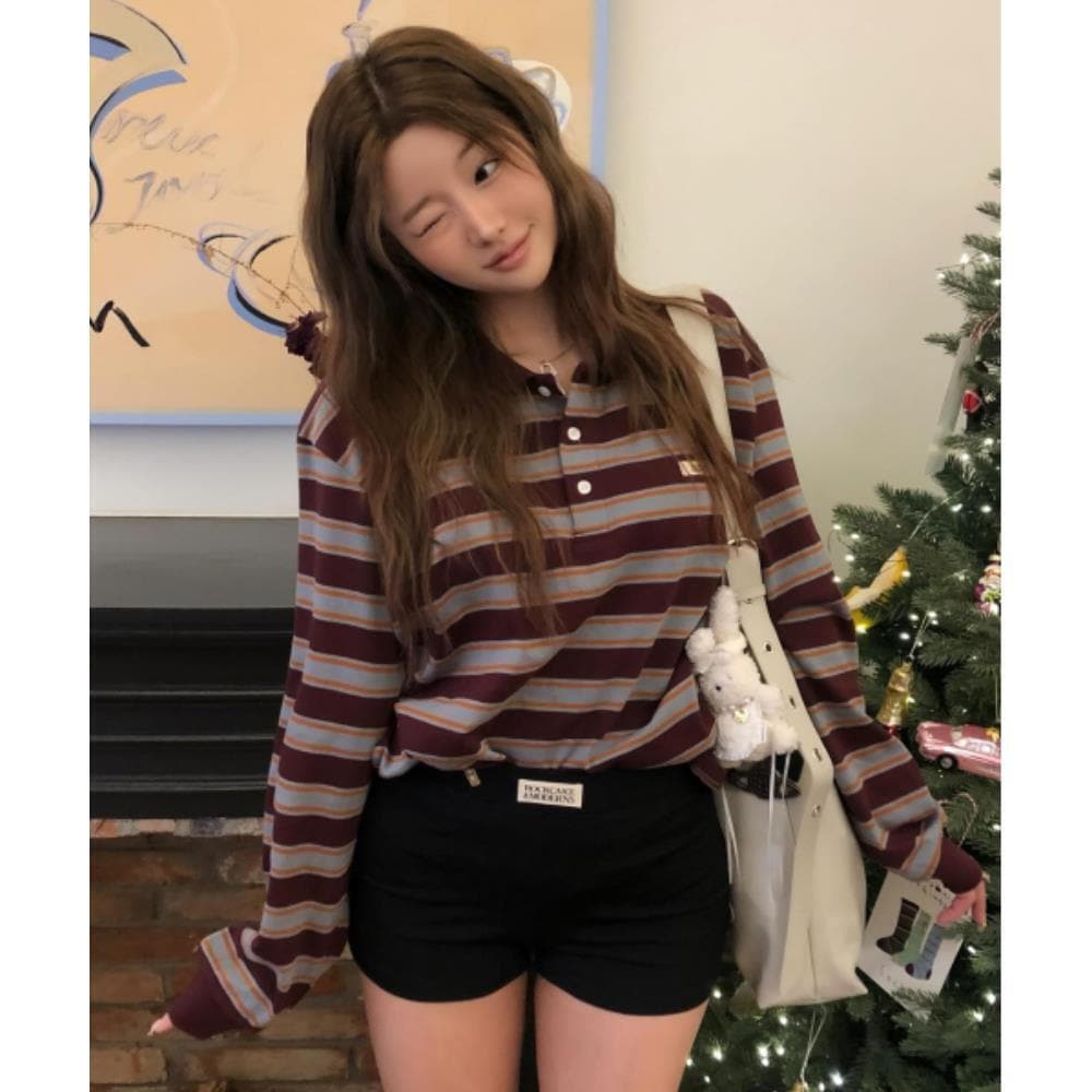 ROCKCAKE Striped Polo TShirt Wine RC24TP16200WI