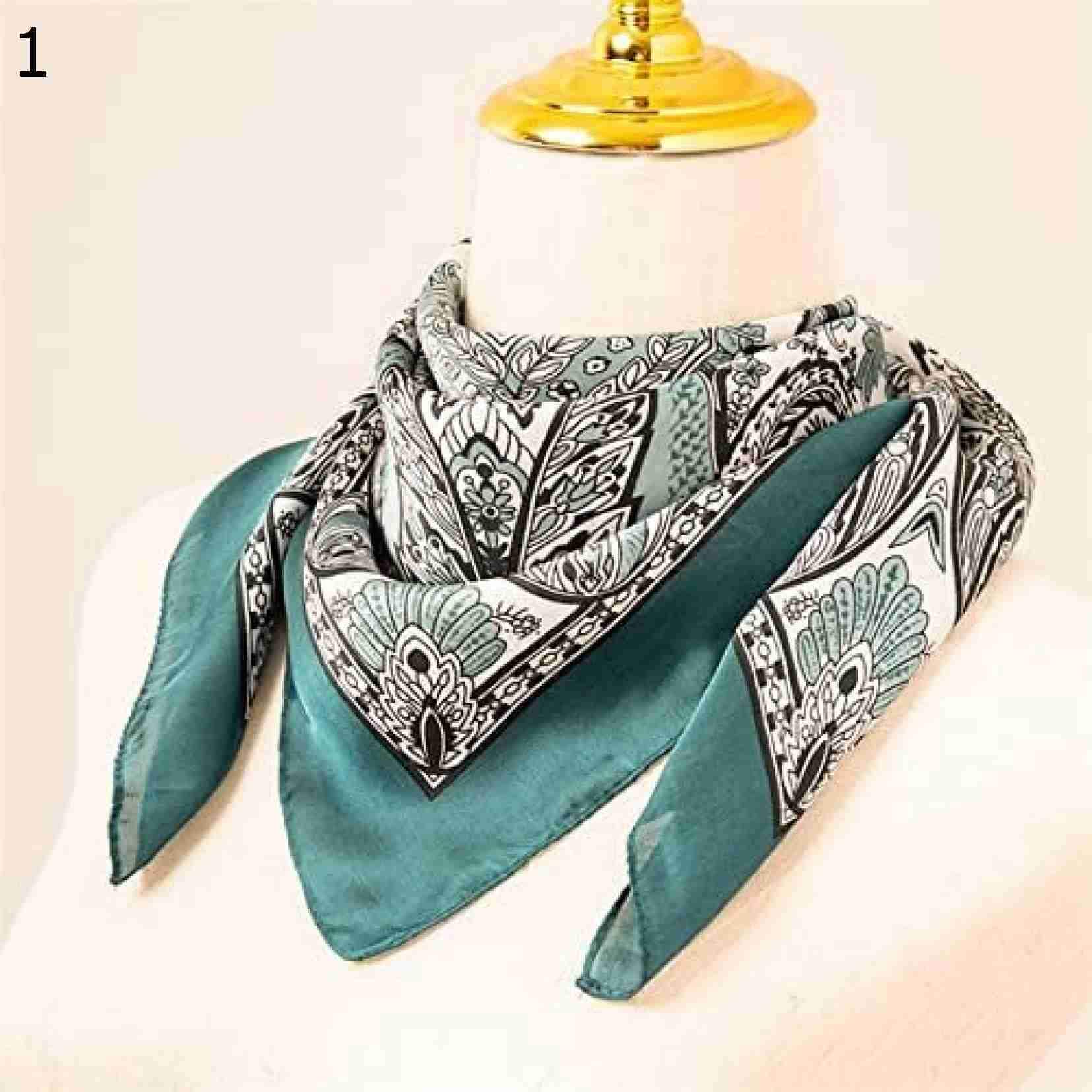 【20%OFFクーポン～】花植物プリント スカーフ女性の夏 70 cm スクエア スカーフ イミテーション スウィート バッグ スカーフ スカーフ (Color : : Green 70x70C