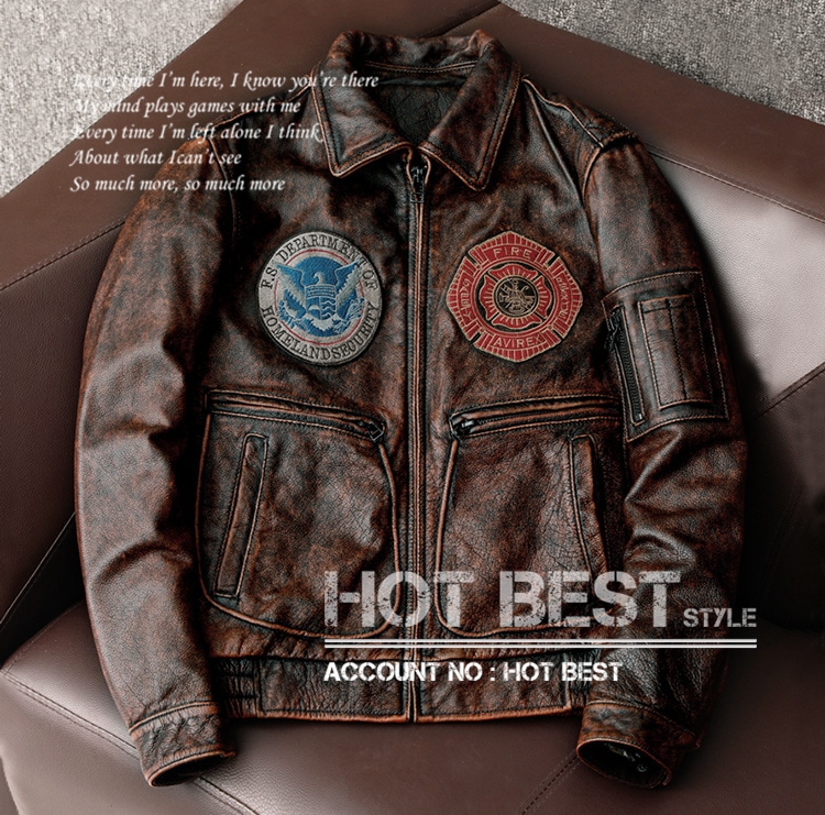 茶芯カウハイド 復刻30s USAF TYPE A-2 刺 フライトジャケット ライダース 革ジャン ボマーボンバー ヴィンテージ加工 牛革