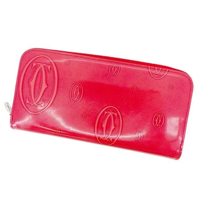長財布 ラウンドファスナー 財布 ハッピーバースデー レッド 中古