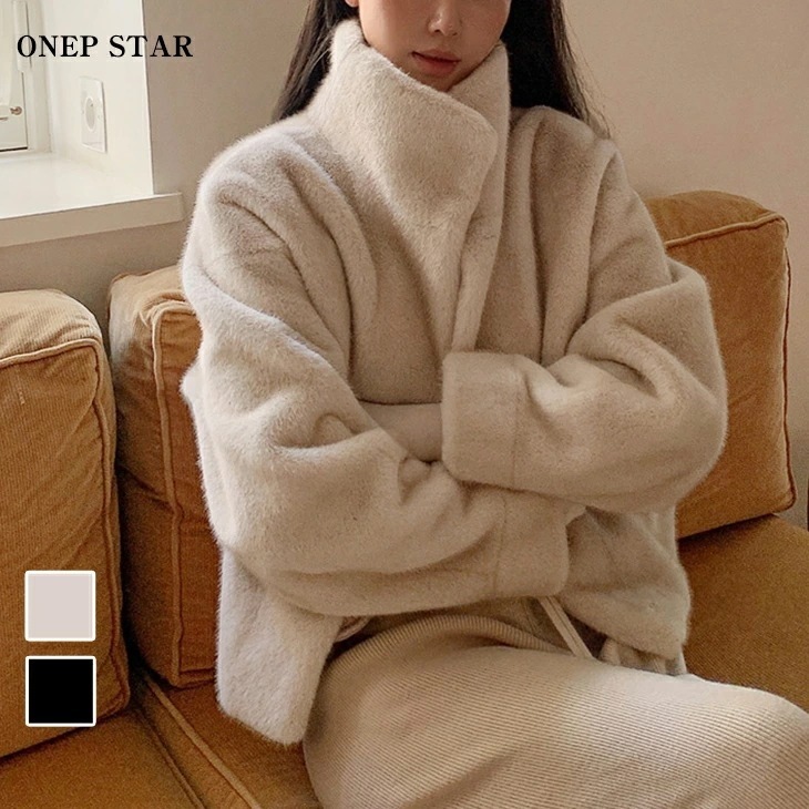 【挑戦最安値】ショート丈フェイクファージャケット レディース ブルゾン フェイクファー ハイネック 長袖 防寒 あったか 大人カジュアル 秋 冬 20代 30代 40代 50代 ワンピスター