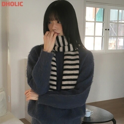 ウールボーダーワイドニットマフラー